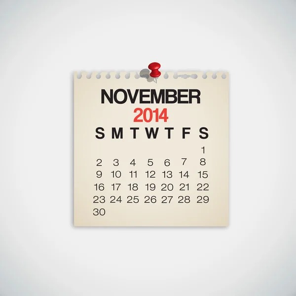 Calendario 2014 novembre — Vettoriale Stock