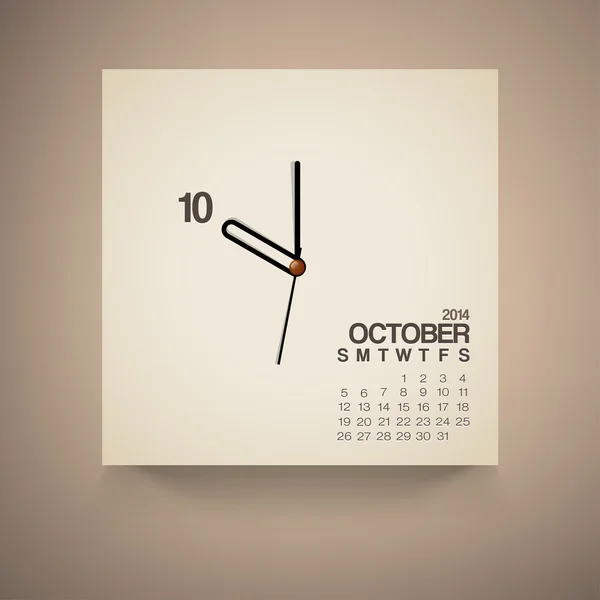 Calendrier 2014 Octobre — Image vectorielle