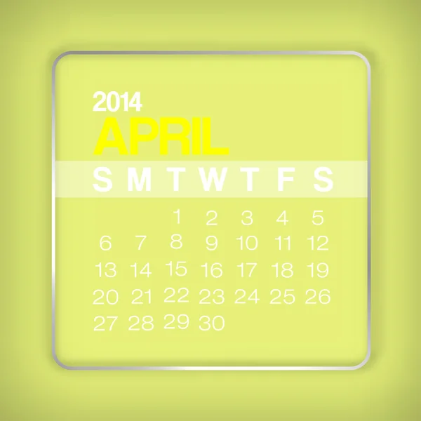 Calendrier 2014 avril — Image vectorielle