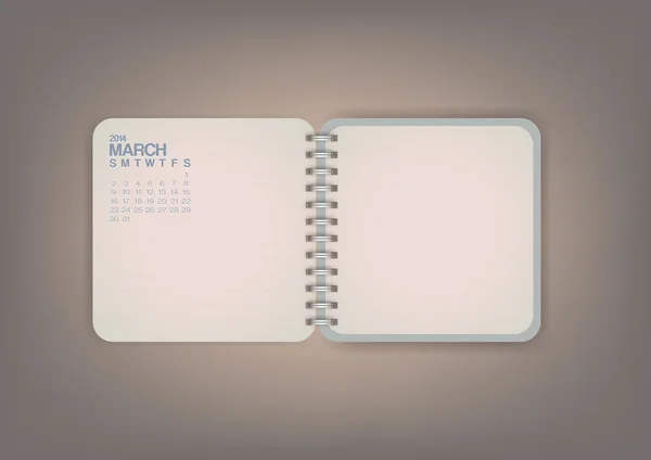 Marzo 2014 Calendario Cuaderno — Archivo Imágenes Vectoriales