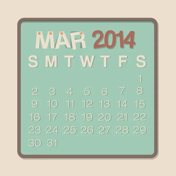 Calendario marzo 2014 — Vector de stock