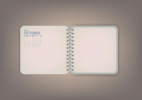 Жовтень 2014 Календар блокнот — стоковий вектор