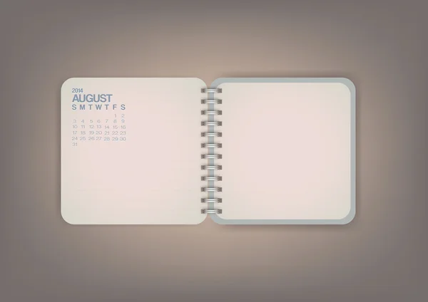 August 2014 Notebook Calendar — Stock Vector
