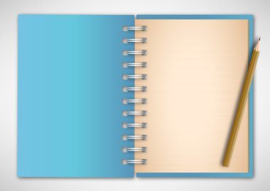 Mavi kapak defter ve kalem