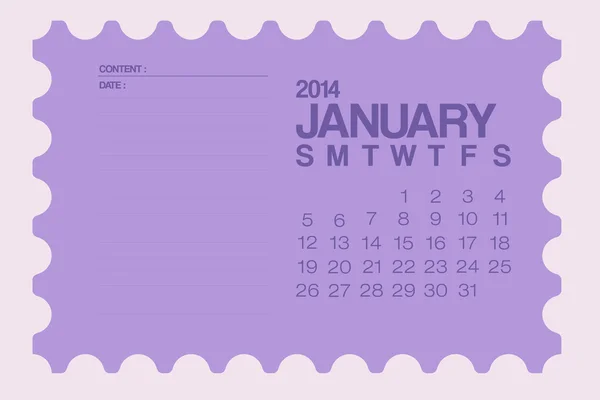 Calendario enero 2014 — Vector de stock
