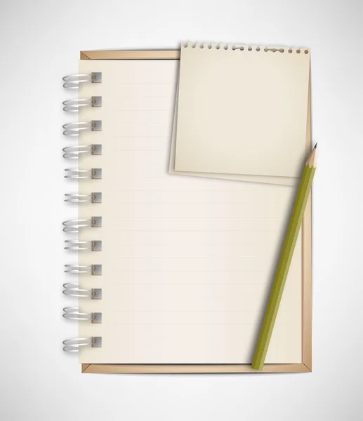 Cuaderno, papel y lápiz — Vector de stock