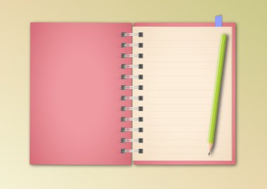 temiz pembe defter kalem ile