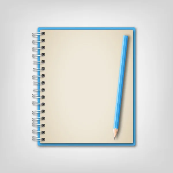 Cuaderno realista y lápiz — Vector de stock