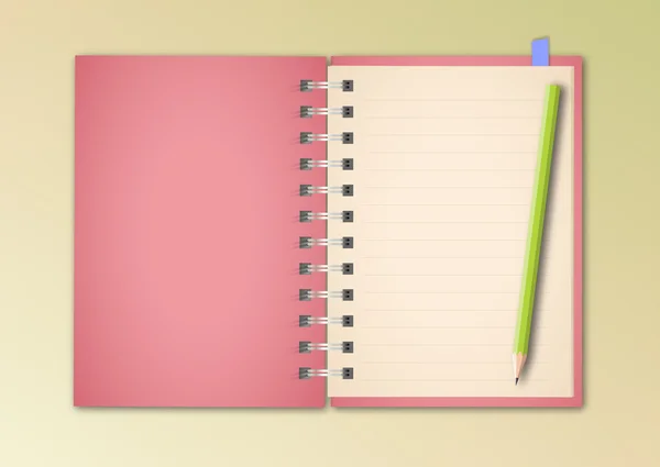 연필로 깨끗 한 핑크 노트북 — 스톡 벡터