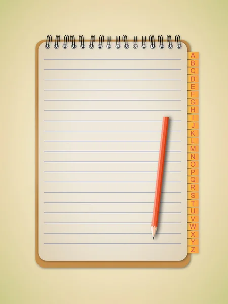 Caderno castanho com lápis — Vetor de Stock