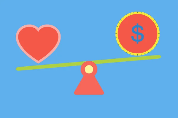 Ισορροπία ανάμεσα στην αγάπη και χρήματα — Διανυσματικό Αρχείο