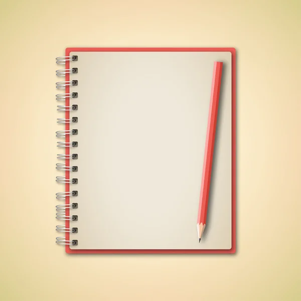 Cuaderno realista y lápiz — Vector de stock