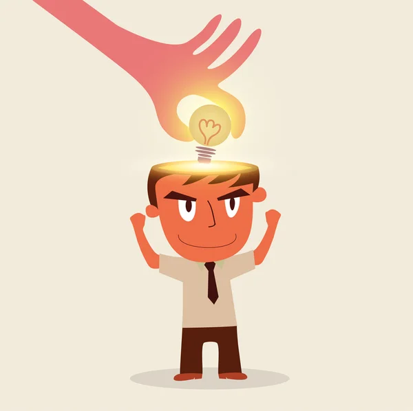 Hand stelen idee heldere lamp van zakenman — Stockvector