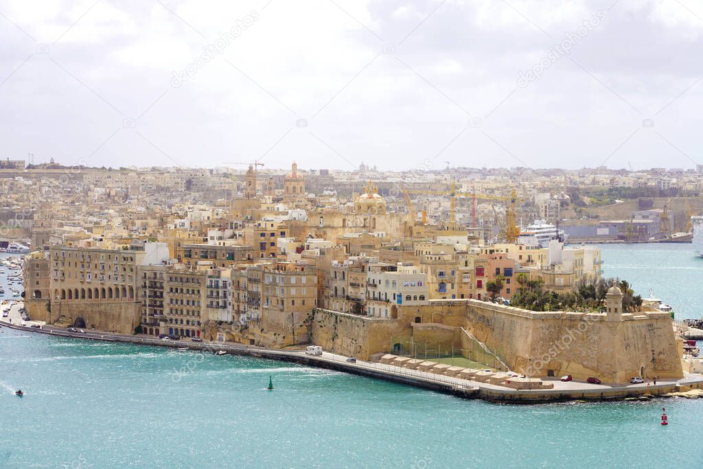 Senglea fortified city seen from the Upper Barrakka Gardens, Three cities, Malta