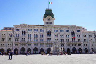 TRIESTE, ITALY - 24 Nisan 2022: Piazza Unita d Italia Square, Trieste, İtalya