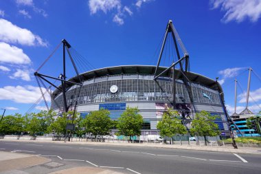 MANCHESTER, UNITED KINGDOM - JULY 13, 2022: City of Manchester Stadium also known Etihad Stadium is the home ground of Manchester City FC.