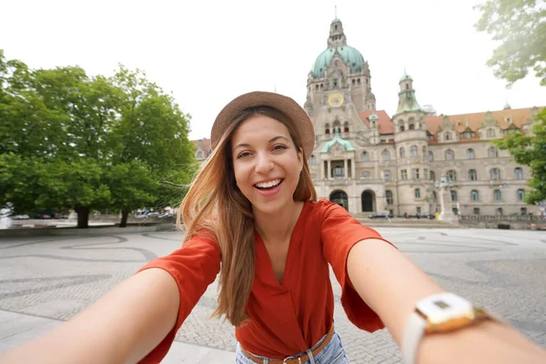 Beautiful Excited School Exchange Girl Takes Self Portrait Hanover Germany — Zdjęcie stockowe