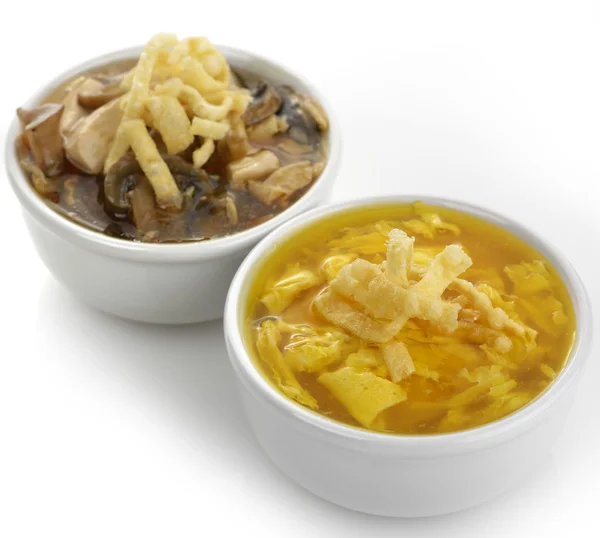 Egg Drop And Hot and Sour Soups — Stock Photo, Image