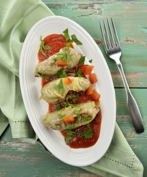 Gevulde kool met tomatensaus — Stockfoto