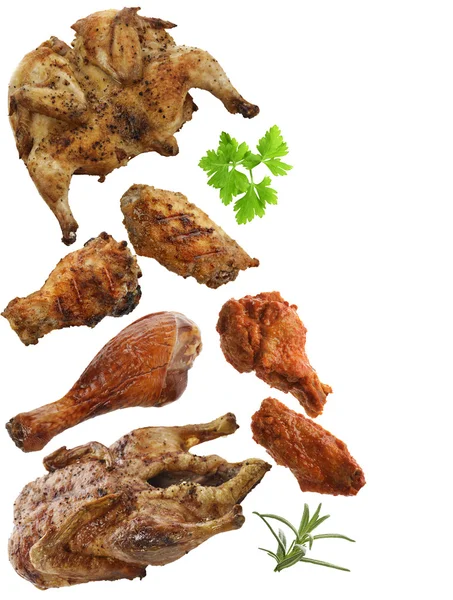 Pollo a la parrilla, pato y carne de pavo — Foto de Stock
