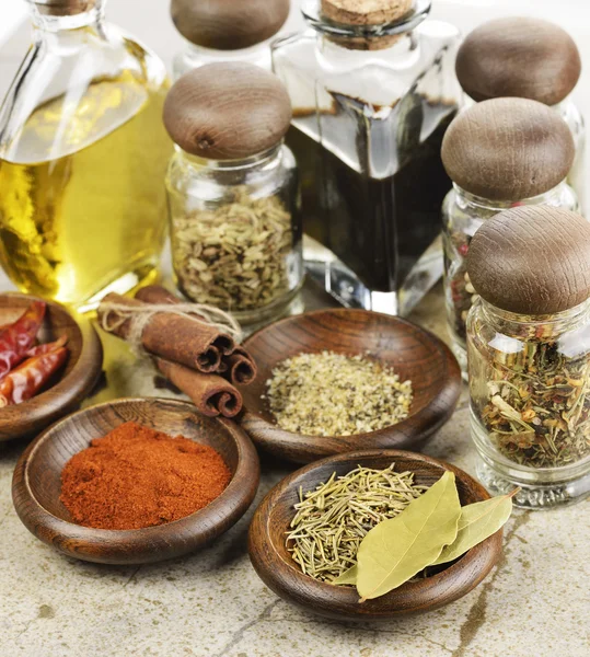 Spices Cooking Oil And Vinegar — Stock Photo, Image