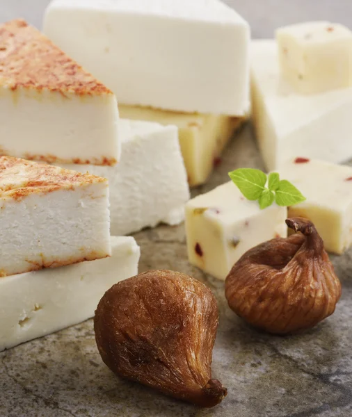 Cheese With Dried Figs — Stock Photo, Image