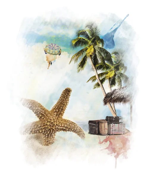 Watercolor Painting Of Vacation Theme — Stock Photo, Image