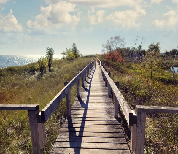 Drewniany Deptak Wzdłuż Jeziora Huron Michigan Usa — Zdjęcie stockowe