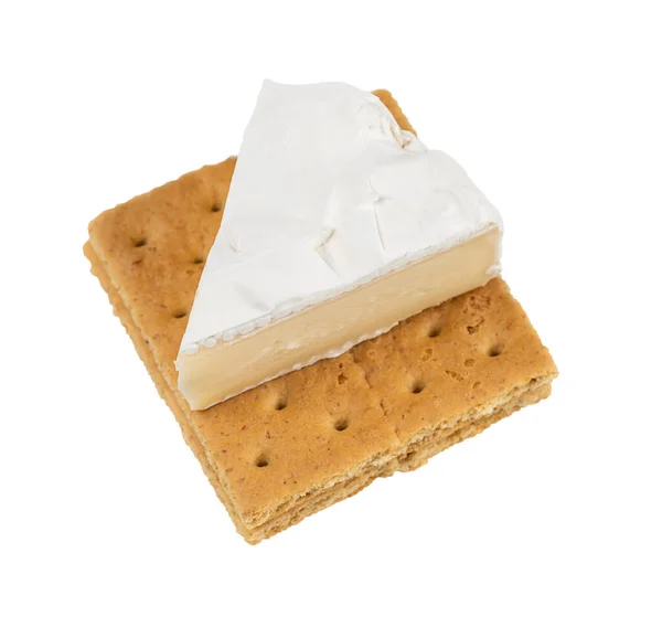 Brie Cheese Crackers Geïsoleerd Witte Achtergrond — Stockfoto