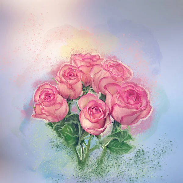 Rose Flowers Watercolor Dgital Painting — стокове фото