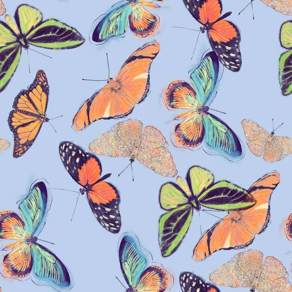 Seamless Pattern Watercolor Butterflies Endless Background 로열티 프리 스톡 사진