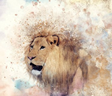 Lion Head .Watercolor Painting 