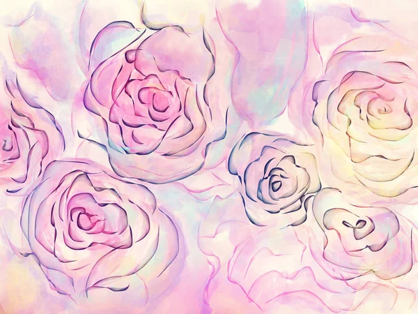 Абстрактний Квітковий Фон Рожевими Трояндами Акварельний Цифровий Живопис — стокове фото