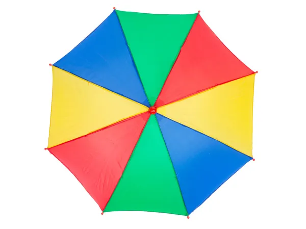 Fargerik paraply, isolert i hvitt, sett ovenfra – stockfoto
