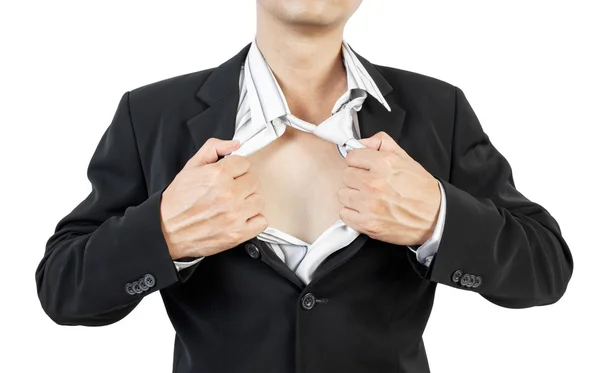 Business man tearing off his shirt — Stock Photo, Image
