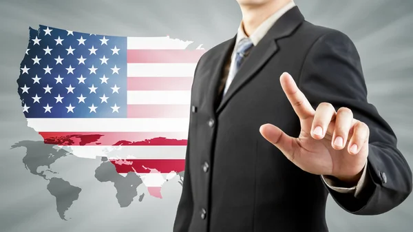 Geschäftsmann Hand anlegen und USA-Hintergrund — Stockfoto