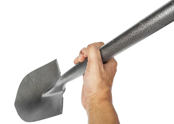 Hand with shovel on white background — Stock Photo, Image