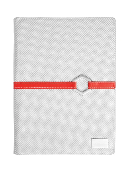 Capa de livro de couro e fita vermelha — Fotografia de Stock