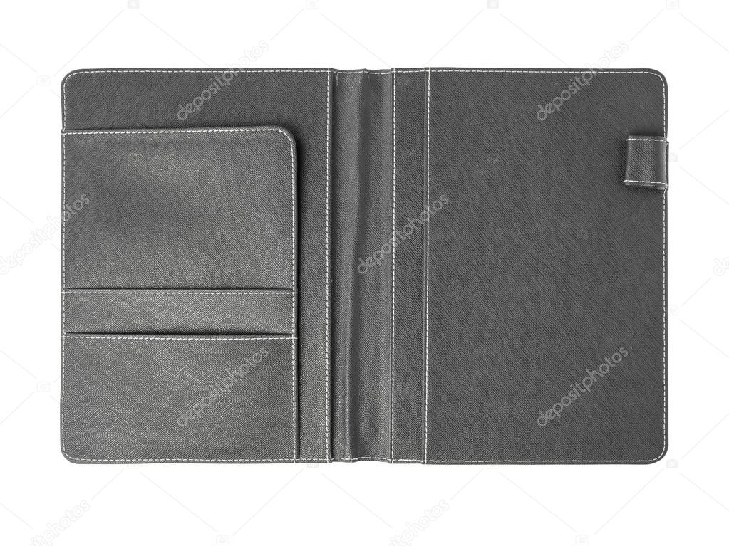 Open leather cover of binder notebook