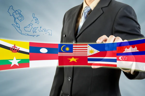 Economische Gemeenschap van de ASEAN in zakenman hand — Stockfoto