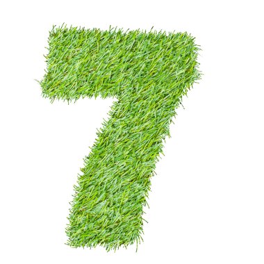 Yeşil çimenlerin üzerinde beyaz izole sayılar