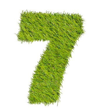 Yeşil çimenlerin üzerinde beyaz izole sayılar