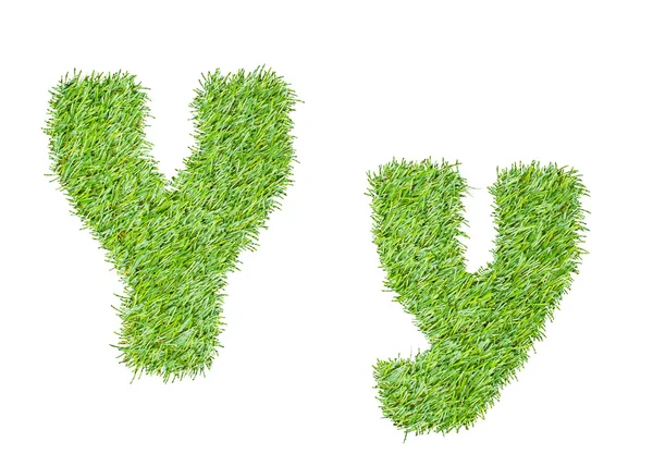 緑の芝生からのアルファベット。白で隔離されます。 — ストック写真