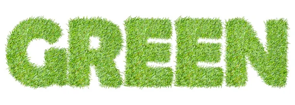 La parola VERDE dall'erba verde, isolata sul bianco — Foto Stock