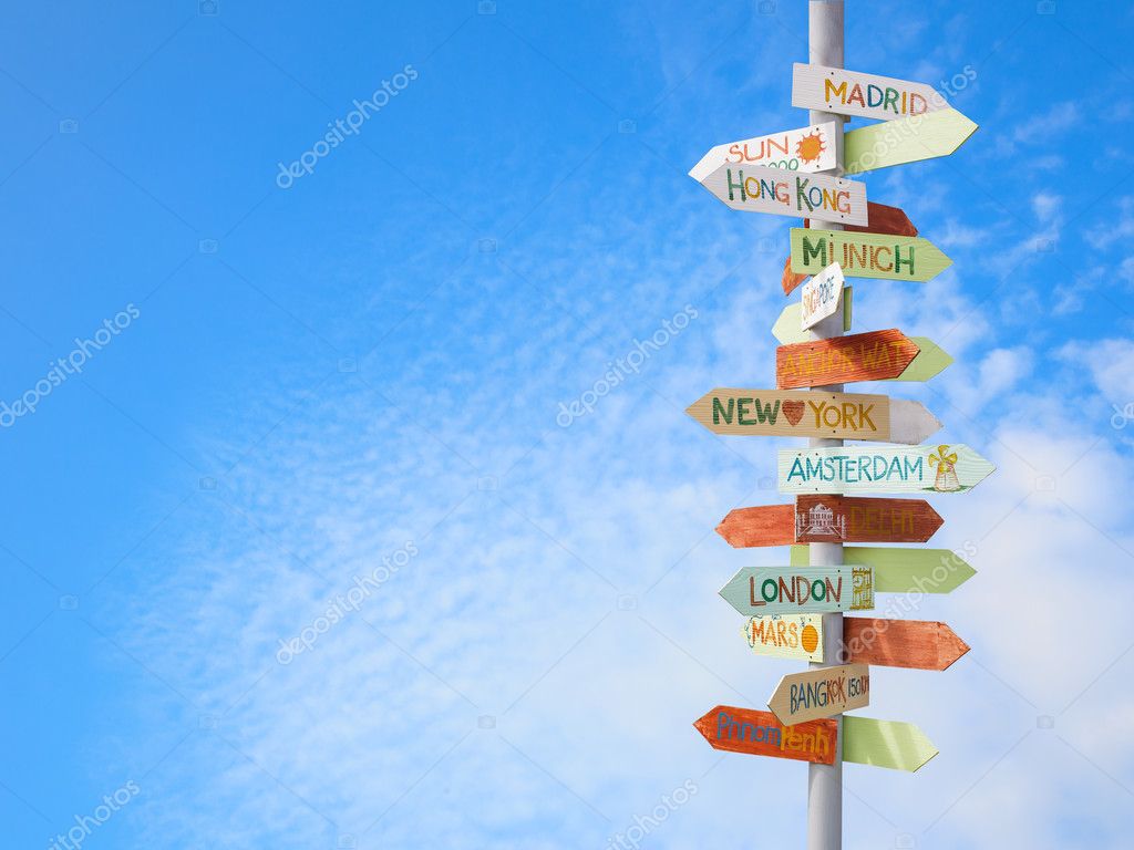 travel traffic sign and blue sky