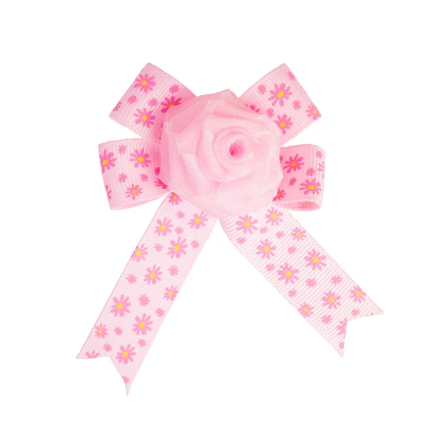 Festive pink bow made of ribbon isolated on white — Stock Photo, Image
