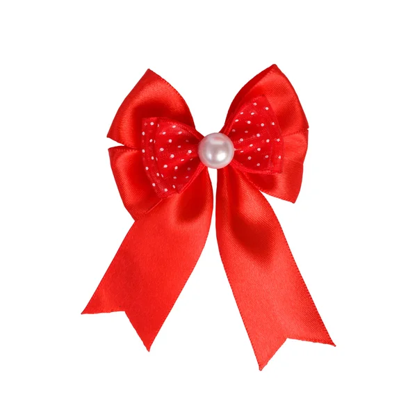 Festive red bow made of ribbon isolated on white — Stock Photo, Image