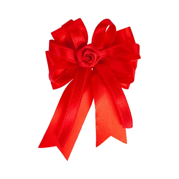 Festive red bow made of ribbon isolated on white — Stock Photo, Image