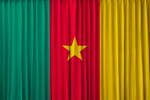 Kamerun Flagge auf Vorhang — Stockfoto