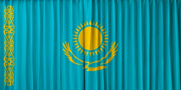 Kazakstan flagga på gardinen — Stockfoto